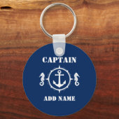 Seepferd Anker Kapitän Name oder Schiffsname Blau Schlüsselanhänger (Vorderseite)
