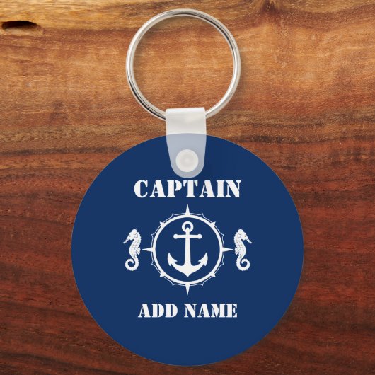 Seepferd Anker Kapitän Name oder Schiffsname Blau Schlüsselanhänger (Vorderseite)