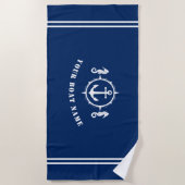Seepferd Anker mit Schiffsname Navy Blue Strandtuch (Vorderseite)