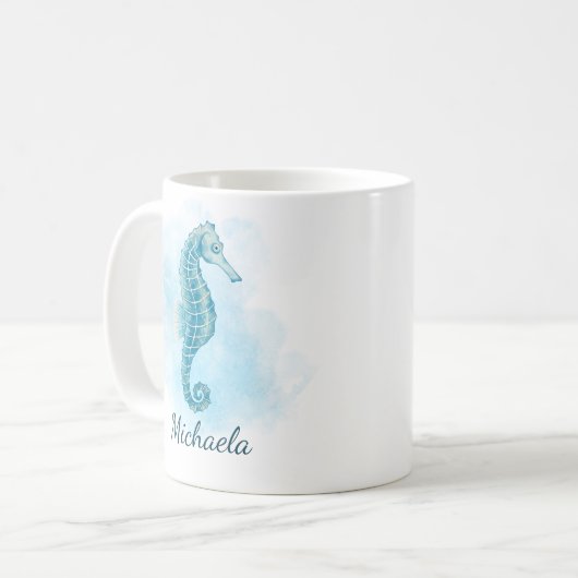 Seepferd Aqua Blue Coastal Kaffeetasse (Vorderseite Links)