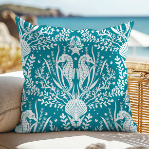 Seepferd Aquamarin Blauer Weißer Ozean Sommer Kissen
