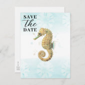 Seepferd Aquamarin & Gold Aquarellfarbe Save the D Ankündigungspostkarte (Vorne/Hinten)