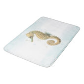 Seepferd Aquamarin & Gold Küstenstrand Badematte (Schrägansicht)