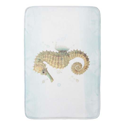 Seepferd Aquamarin & Gold Küstenstrand Badematte (Vorderseite Vertikal)