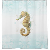 Seepferd Aquamarin & Gold Küstenstrand Duschvorhang (Vorderseite)