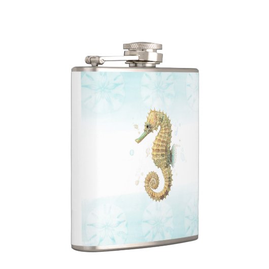 Seepferd Aquamarin & Gold Küstenstrand Flachmann (Rechts)