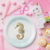 Seepferd Aquamarin & Gold Küstenstrand Pappteller (Party)