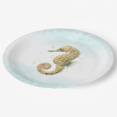 Seepferd Aquamarin & Gold Küstenstrand Pappteller (Schrägansicht)