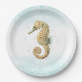Seepferd Aquamarin & Gold Küstenstrand Pappteller (Vorderseite)