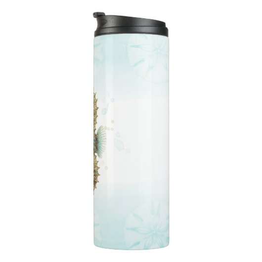 Seepferd Aquamarin & Gold Küstenstrand Thermosbecher (Nach rechts gedreht)