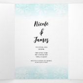 Seepferd Aquamarin & Gold Wasserfarbenhochzeit Dreifach Gefaltete Einladung (Innenseite Mitte)