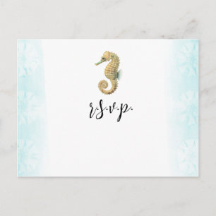 Seepferd Aquamarin & Gold Watercolor Wedding RSVP Ankündigungspostkarte