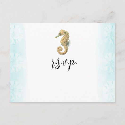 Seepferd Aquamarin & Gold Watercolor Wedding RSVP Ankündigungspostkarte (Vorderseite)