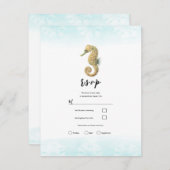 Seepferd Aquamarin & Gold Watercolor Wedding RSVP Einladung (Vorne/Hinten)