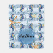 Seepferd Aquarell Blue Print Fleecedecke (Vorderseite)