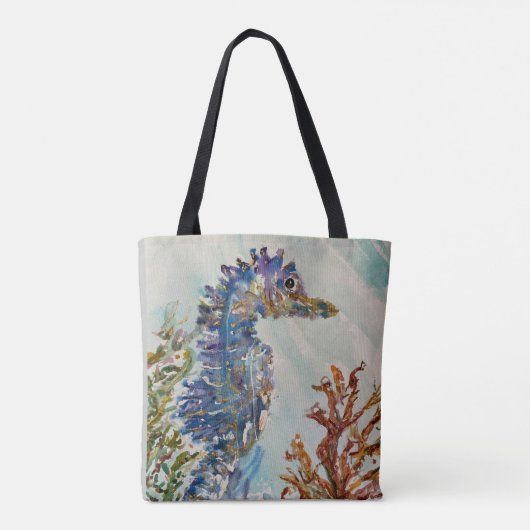 Seepferd Aquarell Doppelseitige Tasche (Rückseite)