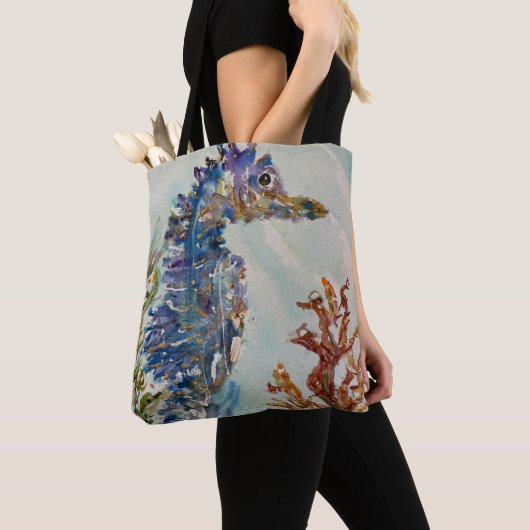 Seepferd Aquarell Doppelseitige Tasche (Von Nahem)