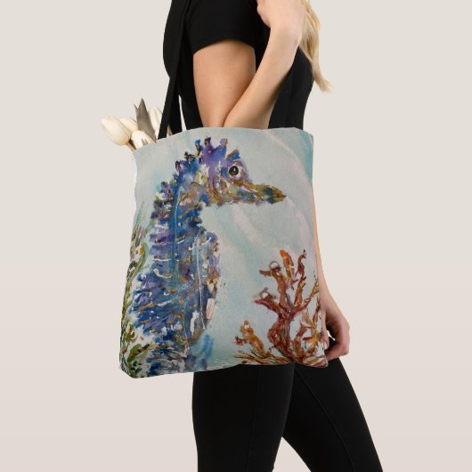Seepferd Aquarell Doppelseitige Tasche (Von Nahem)