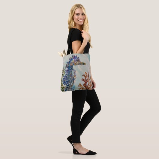 Seepferd Aquarell Doppelseitige Tasche (Am Model)