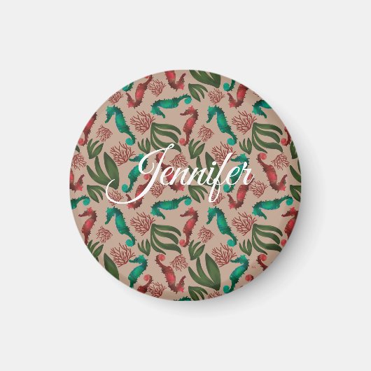 Seepferd Aquarellfarbe Rosa Personalisiert Magnet (Vorne)