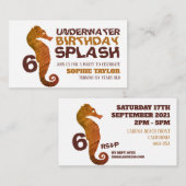 Seepferd, Aquatic Children's Birthday Party Ticket Begleitkarte (Vorne/Hinten)