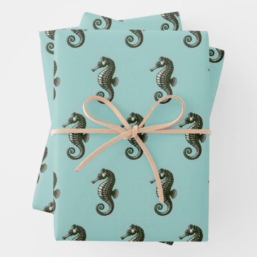 Seepferd auf blau geschenkpapier set (Beispiel)