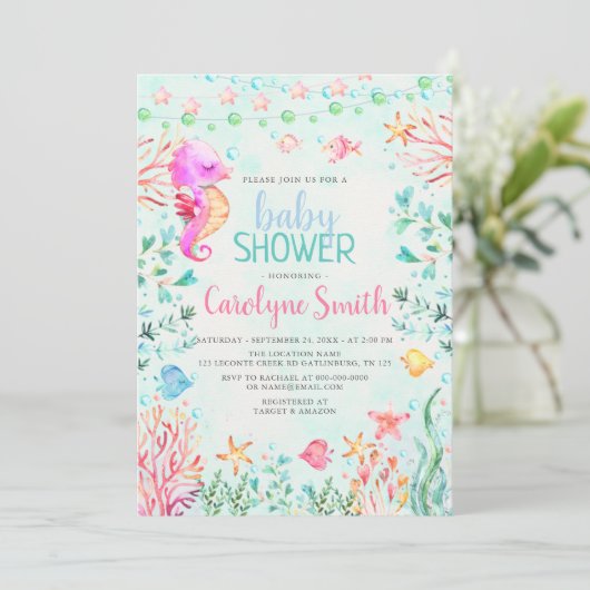 Seepferd Baby Dusche Einladung (Stehend Vorderseite)