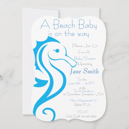 Seepferd Beach Baby Invite (Junge) Einladung (Vorderseite)