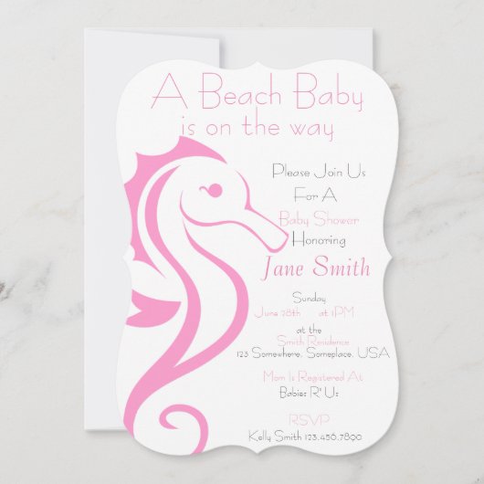 Seepferd Beach Baby Invite (Mädchen) Einladung (Vorderseite)