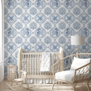 Seepferd Beach Coastal Blau und Weiß Geometrisch Tapete