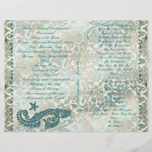 Seepferd Beach Hochzeitsprogramm Flyer (Rückseite)