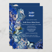 Seepferd Beach Schmetterling Blaue Orangenhochzeit Einladung (Vorne/Hinten)