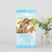 Seepferd Beach Wedding Foto Save the Date Card (Stehend Vorderseite)