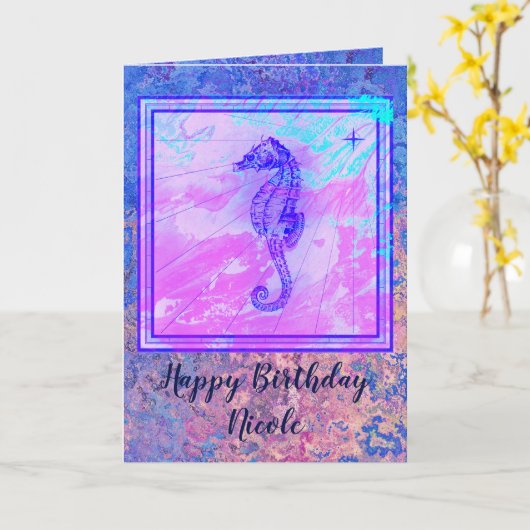 Seepferd Birthday Card Karte (Gelbe Blume)