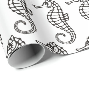 Seepferd Black Geschenkpapier
