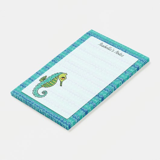 Seepferd blaue und grüne personalisierte 4 x 6 post-it klebezettel (angewinkelt)