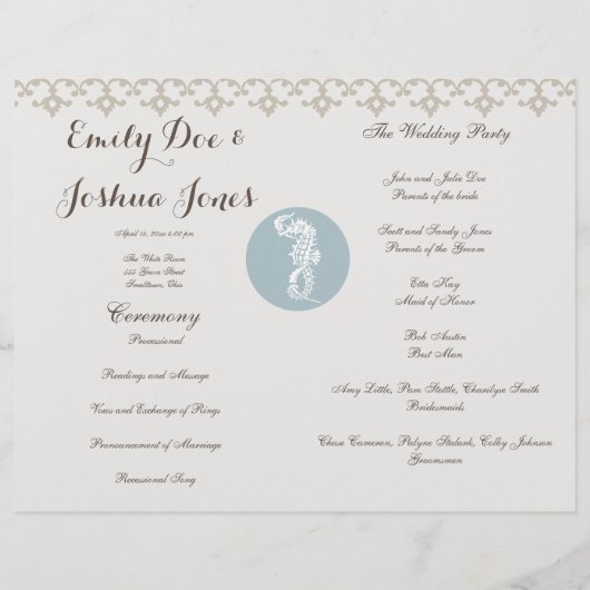 Seepferd Blue Classic Nautical Elegante (Rückseite)