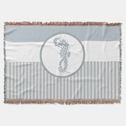 Seepferd Blue Classic Nautical Elegante Decke (Vorderseite)