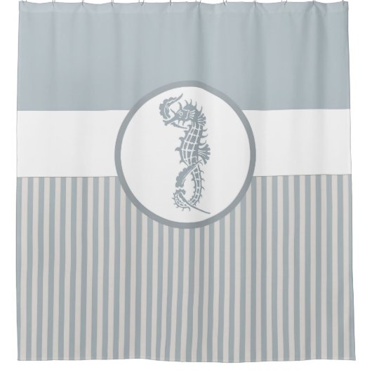 Seepferd Blue Classic Nautical Elegante Duschvorhang (Vorderseite)