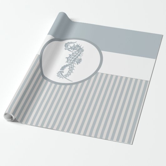 Seepferd Blue Classic Nautical Elegante Geschenkpapier