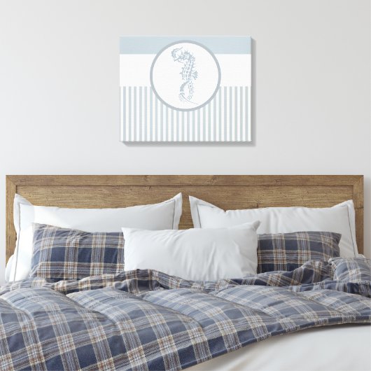 Seepferd Blue Classic Nautical Elegante Leinwanddruck (Insitu (Schlafzimmer))