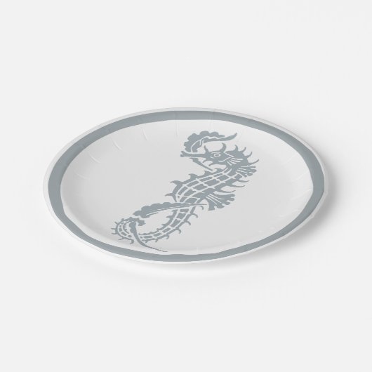 Seepferd Blue Classic Nautical Elegante Pappteller (Schrägansicht)