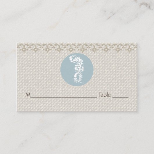 Seepferd Blue Classic Nautical Elegante Platzkarte (Vorderseite)