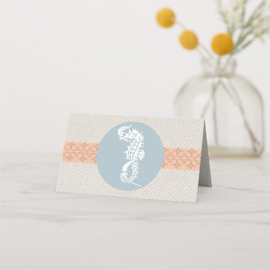 Seepferd Blue Classic Nautical Elegante Platzkarte (Rückseite)