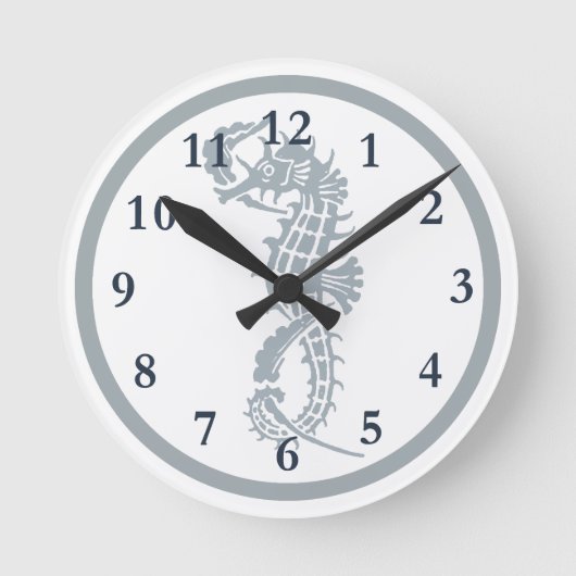 Seepferd Blue Classic Nautical Elegante Runde Wanduhr (Vorderseite)