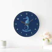 Seepferd Blue Große Wanduhr (Zuhause)