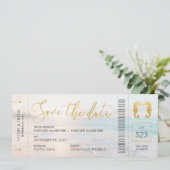 Seepferd Boarding Pass Ticket Beach Hochzeit Save The Date (Stehend Vorderseite)