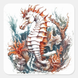 Seepferd Cartoon Quadratischer Aufkleber