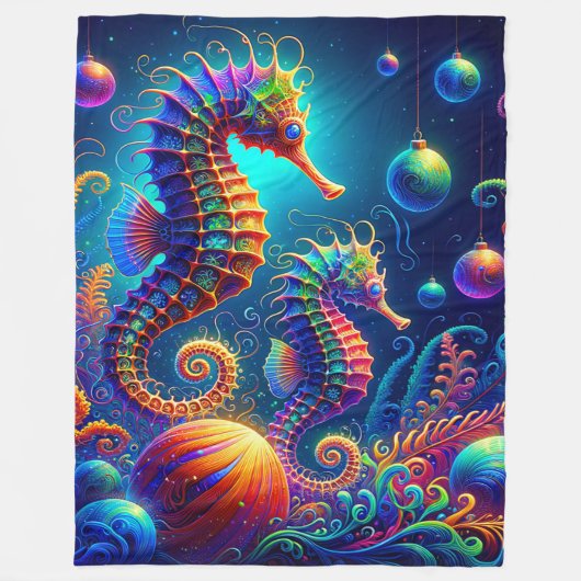 "Seepferd Christmas Fantasy" Fleecedecke (Vorderseite)