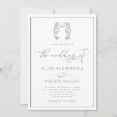 Seepferd Coastal Beach Script Sage Green Wedding Einladung (Vorderseite)